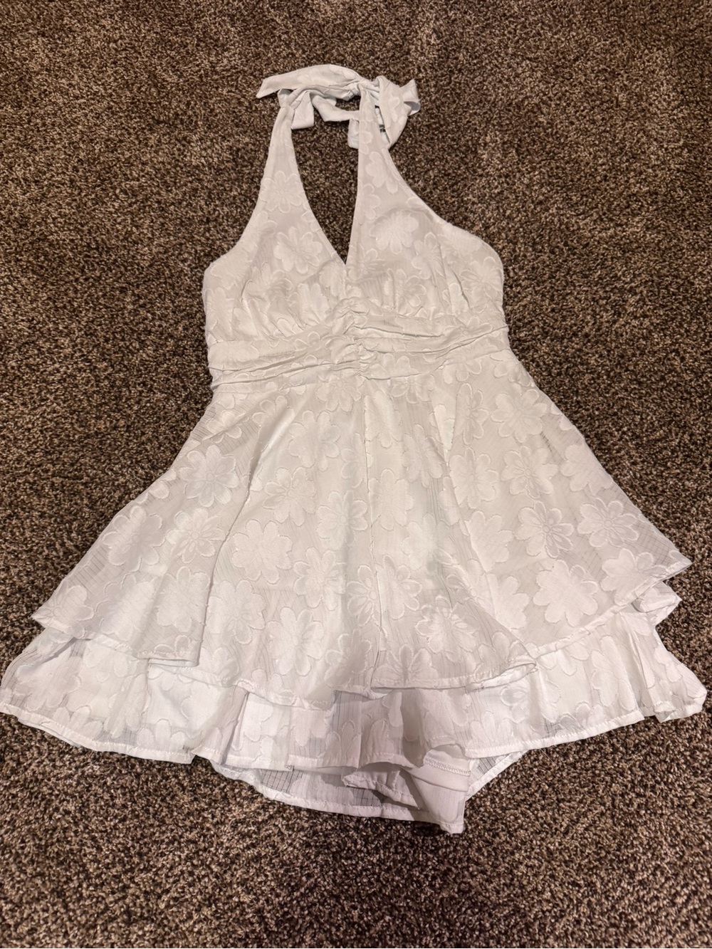 White Floral Halter Romper Dress